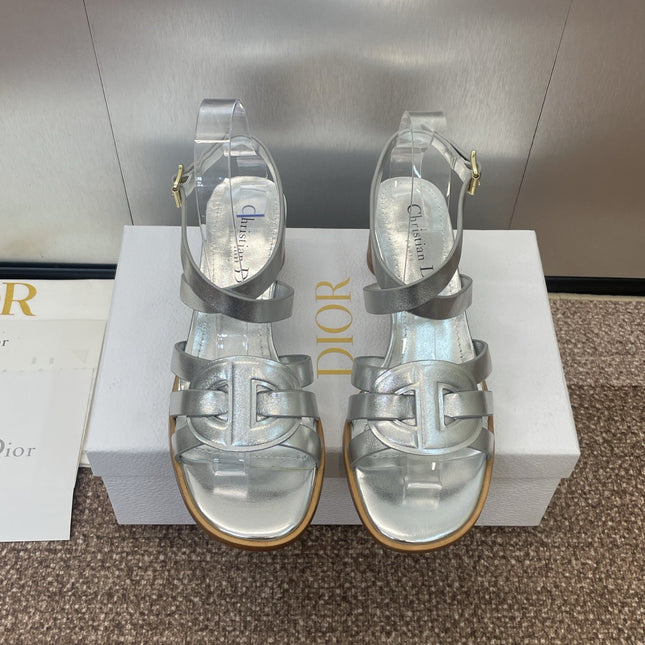 D-CLUB HIGH HEEL SLIDE 25S 55MM IN SILVER GLOSSY CALFSKIN