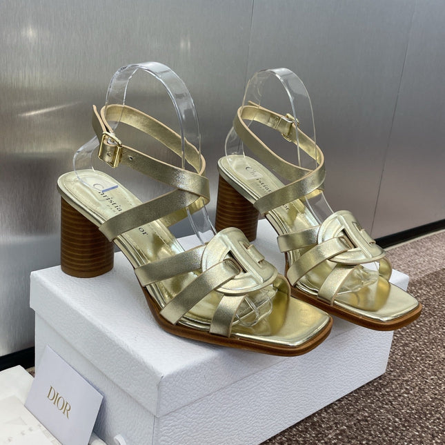 D-CLUB HIGH HEEL SLIDE 25S 80MM IN GOLD GLOSSY CALFSKIN