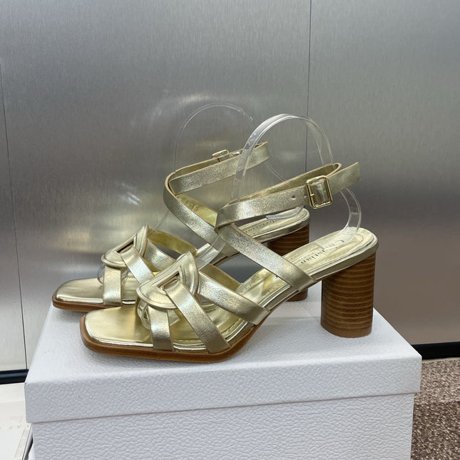 D-CLUB HIGH HEEL SLIDE 25S 80MM IN GOLD GLOSSY CALFSKIN