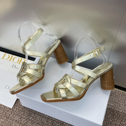 D-CLUB HIGH HEEL SLIDE 25S 80MM IN GOLD GLOSSY CALFSKIN