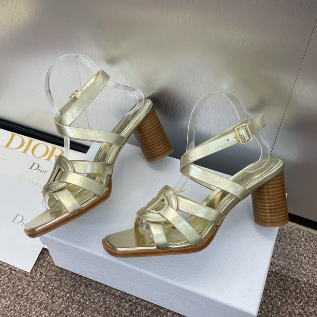 D-CLUB HIGH HEEL SLIDE 25S 80MM IN GOLD GLOSSY CALFSKIN