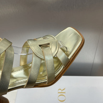 D-CLUB HIGH HEEL SLIDE 25S 80MM IN GOLD GLOSSY CALFSKIN