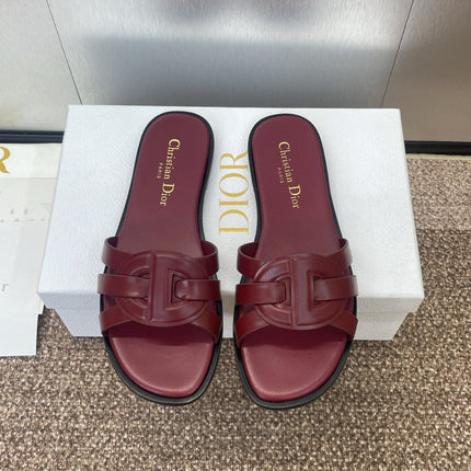 D-CLUB SLIDE SANDAL 25S IN BURGUNDY RED CALFSKIN