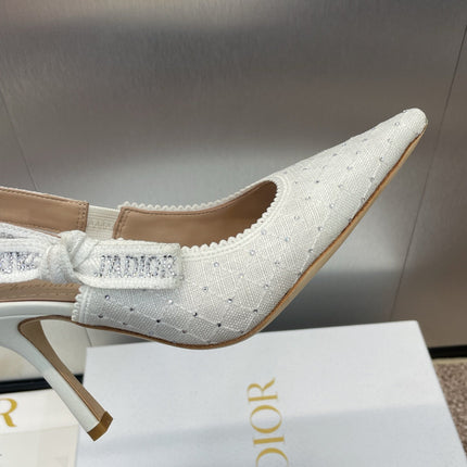 J'ADIOR SLINGBACK 25S PUMP 95MM IN WHITE FABRIC EMBOSSED CRYSTAL