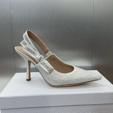 J'ADIOR SLINGBACK 25S PUMP 95MM IN WHITE FABRIC EMBOSSED CRYSTAL