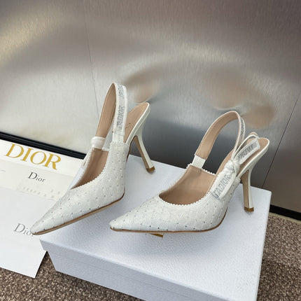 J'ADIOR SLINGBACK 25S PUMP 95MM IN WHITE FABRIC EMBOSSED CRYSTAL