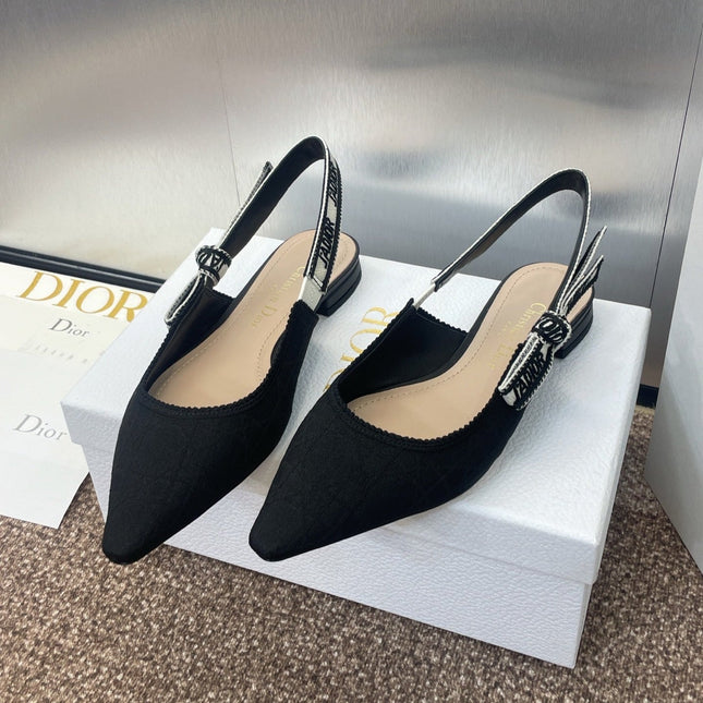 J'ADIOR SLINGBACK 25S IN BLACK QUAKE OBLIQUE EMBROIDERED FABRIC