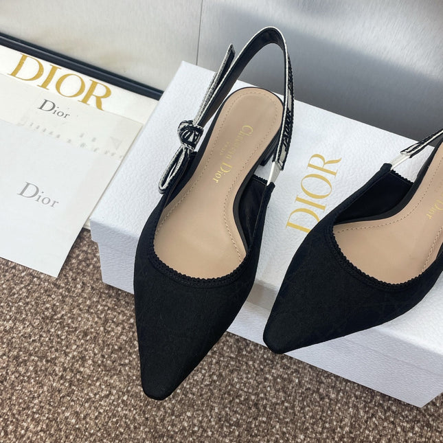 J'ADIOR SLINGBACK 25S IN BLACK QUAKE OBLIQUE EMBROIDERED FABRIC