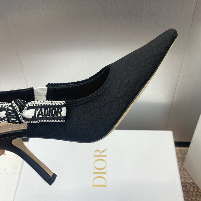 J'ADIOR SLINGBACK 25S PUMP 95MM IN BLACK QUAKE OBLIQUE EMBROIDERED FABRIC