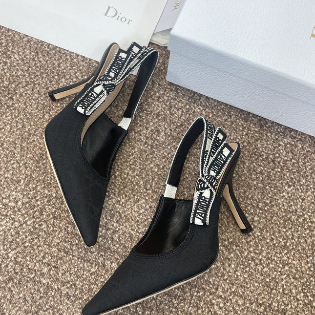 J'ADIOR SLINGBACK 25S PUMP 95MM IN BLACK QUAKE OBLIQUE EMBROIDERED FABRIC