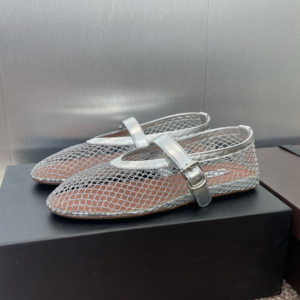 ALAIA MARY JANE FLAT 25S IN SILVER MESH CALFSKIN