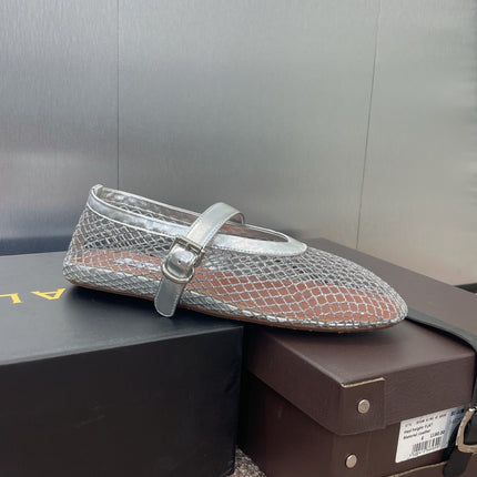ALAIA MARY JANE FLAT 25S IN SILVER MESH CALFSKIN