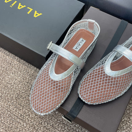 ALAIA MARY JANE FLAT 25S IN SILVER MESH CALFSKIN