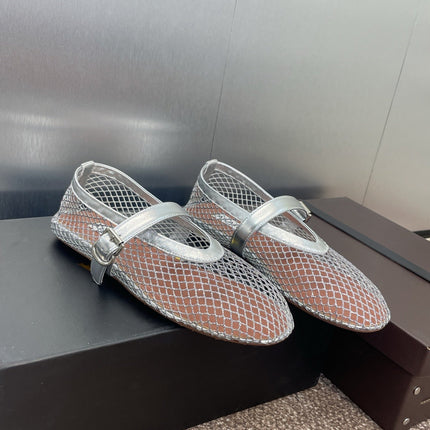 ALAIA MARY JANE FLAT 25S IN SILVER MESH CALFSKIN