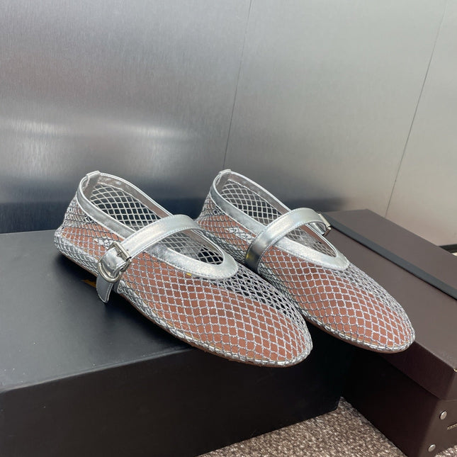 ALAIA MARY JANE FLAT 25S IN SILVER MESH CALFSKIN