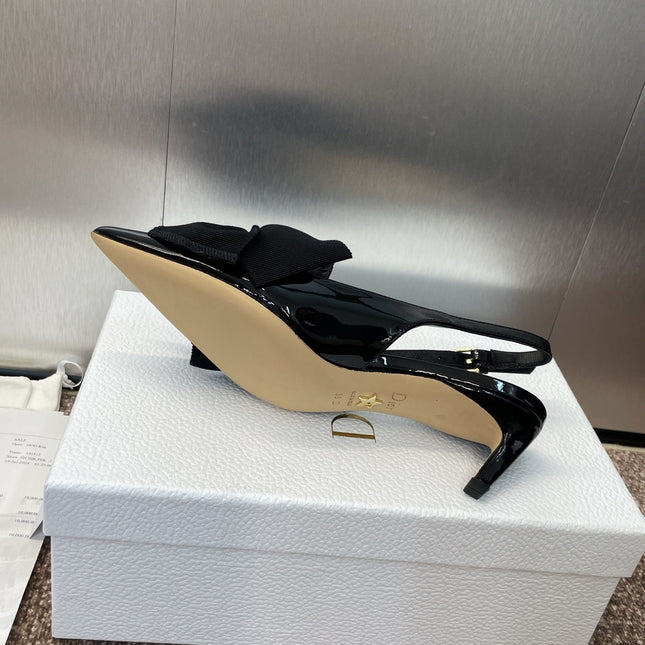 DIOR 25S SLINGBACK PUMP 55MM IN BLACK PATENT CALFSKIN AND GROSGRAIN