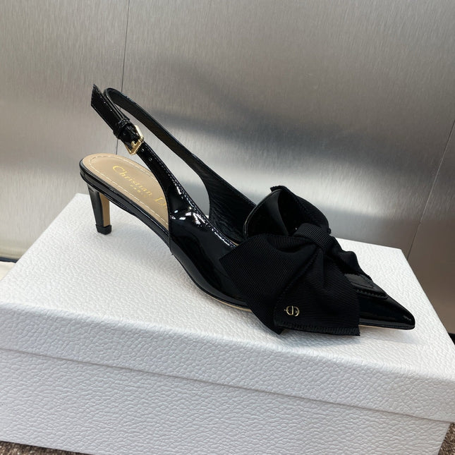 DIOR 25S SLINGBACK PUMP 55MM IN BLACK PATENT CALFSKIN AND GROSGRAIN