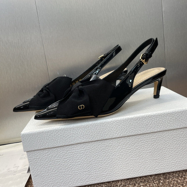DIOR 25S SLINGBACK PUMP 55MM IN BLACK PATENT CALFSKIN AND GROSGRAIN