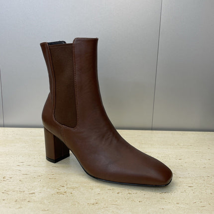 YSL 25S HEELED ANKLE BOOTS 70 MM IN DARK BROWN SMOOTH LAMBSKIN