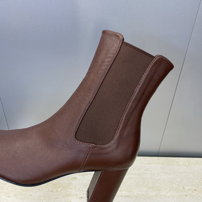 YSL 25S HEELED ANKLE BOOTS 70 MM IN DARK BROWN SMOOTH LAMBSKIN