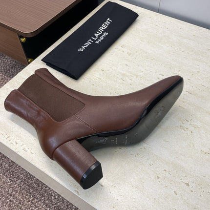 YSL 25S HEELED ANKLE BOOTS 70 MM IN DARK BROWN SMOOTH LAMBSKIN