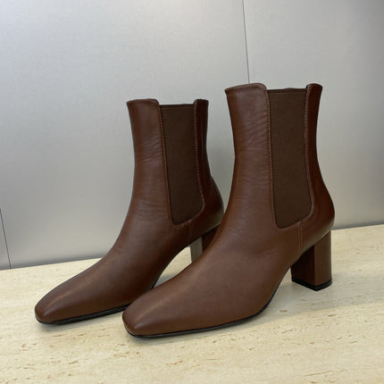 YSL 25S HEELED ANKLE BOOTS 70 MM IN DARK BROWN SMOOTH LAMBSKIN