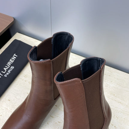 YSL 25S HEELED ANKLE BOOTS 70 MM IN DARK BROWN SMOOTH LAMBSKIN