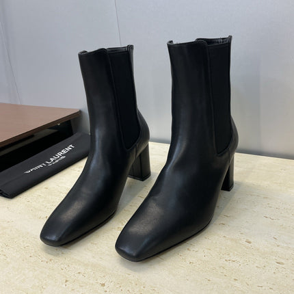 YSL 25S HEELED ANKLE BOOTS 70 MM IN BLACK SMOOTH LAMBSKIN