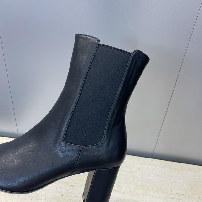 YSL 25S HEELED ANKLE BOOTS 70 MM IN BLACK SMOOTH LAMBSKIN