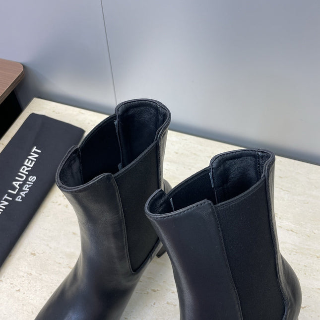 YSL 25S HEELED ANKLE BOOTS 70 MM IN BLACK SMOOTH LAMBSKIN