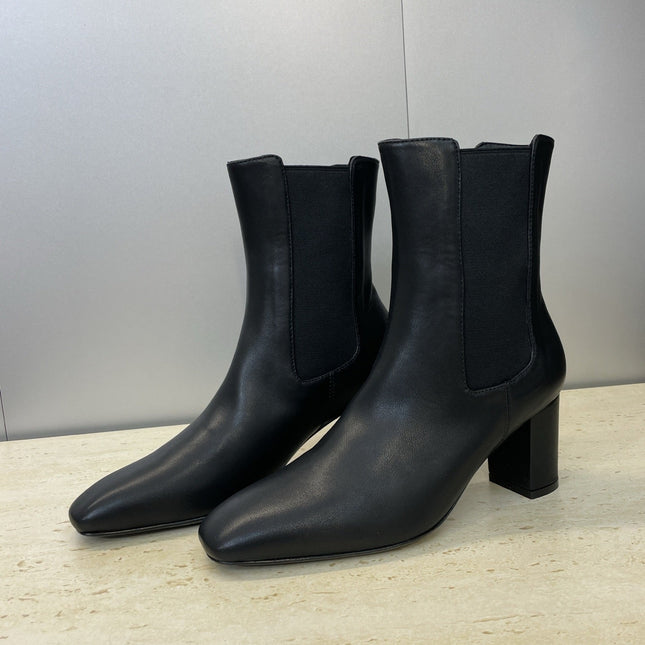 YSL 25S HEELED ANKLE BOOTS 70 MM IN BLACK SMOOTH LAMBSKIN