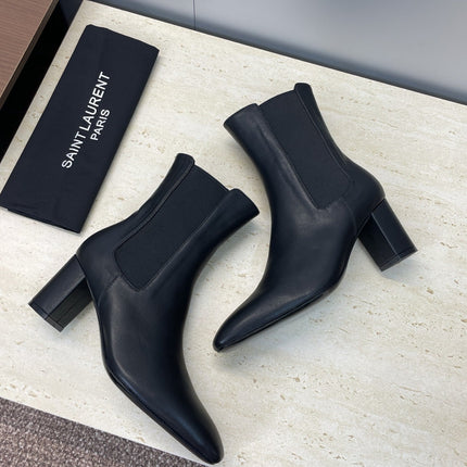 YSL 25S HEELED ANKLE BOOTS 70 MM IN BLACK SMOOTH LAMBSKIN