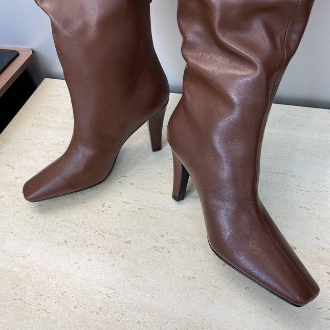 YSL 25S HIGH‑HEEL FRINGED MARTIN BOOTS 90 MM IN DARK BROWN LAMBSKIN