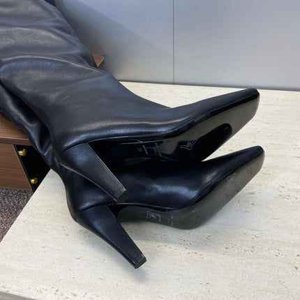 YSL 25S HIGH‑HEEL FRINGED MARTIN BOOTS 90 MM IN BLACK LAMBSKIN