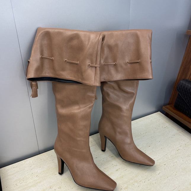 YSL 25S HIGH‑HEEL FRINGED MARTIN BOOTS 90 MM IN CHESTNUT BROWN LAMBSKIN