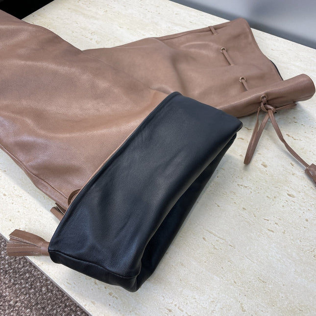 YSL 25S HIGH‑HEEL FRINGED MARTIN BOOTS 90 MM IN CHESTNUT BROWN LAMBSKIN