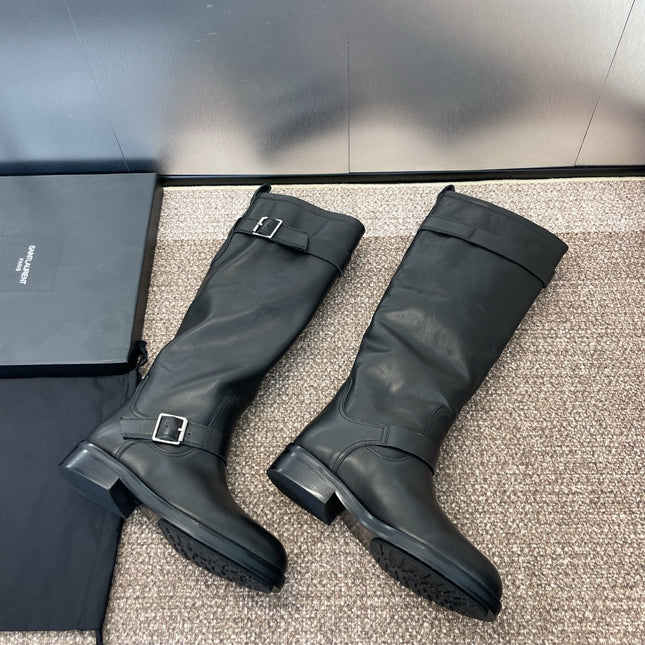 YSL 25S KNEE-HIGH BOOTS 30 MM IN BLACK LAMBSKIN WITH SILVER HARDWARE