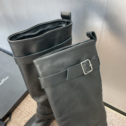 YSL 25S KNEE-HIGH BOOTS 30 MM IN BLACK LAMBSKIN WITH SILVER HARDWARE