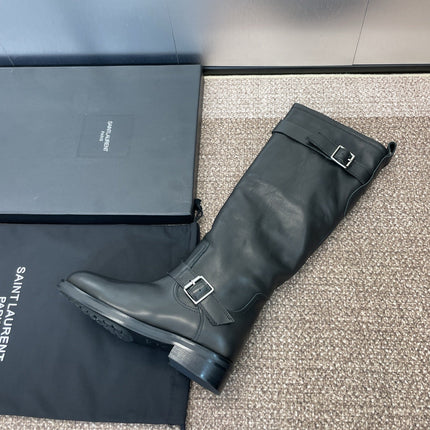 YSL 25S KNEE-HIGH BOOTS 30 MM IN BLACK LAMBSKIN WITH SILVER HARDWARE