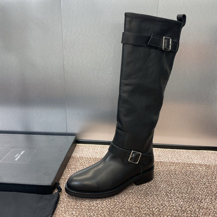 YSL 25S KNEE-HIGH BOOTS 30 MM IN BLACK LAMBSKIN WITH SILVER HARDWARE