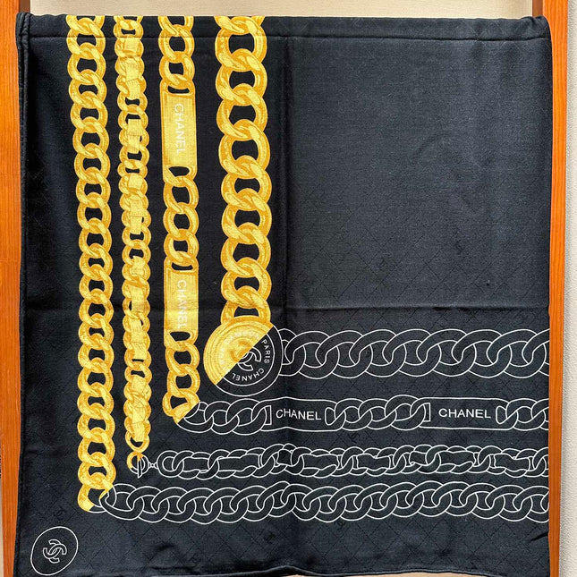 SQUARE SCARF 140 CM IN BLACK MIX GOLD SILK 403987