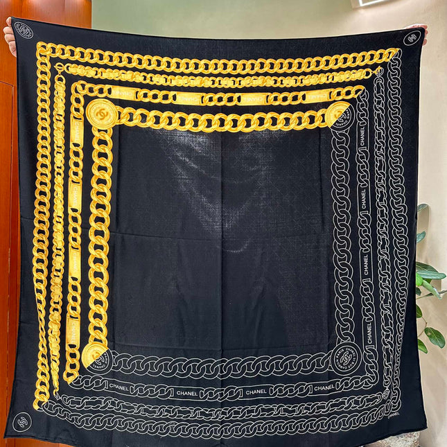 SQUARE SCARF 140 CM IN BLACK MIX GOLD SILK 403987