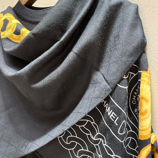 SQUARE SCARF 140 CM IN BLACK MIX GOLD SILK 403987