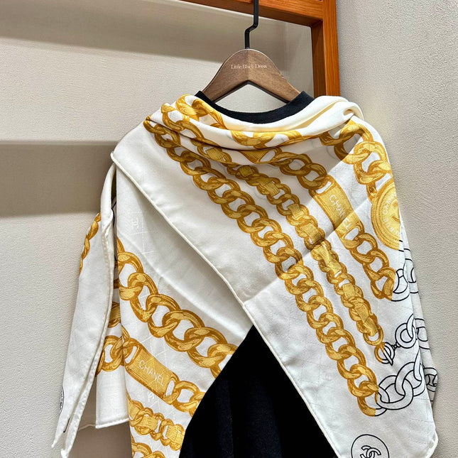 SQUARE SCARF 140 CM IN WHITE MIX GOLD SILK 403988