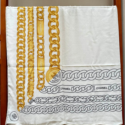 SQUARE SCARF 140 CM IN WHITE MIX GOLD SILK 403988