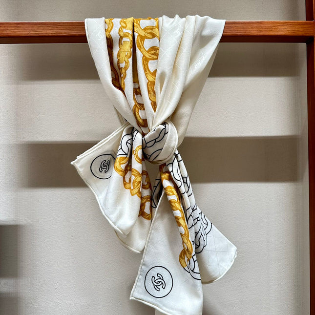 SQUARE SCARF 140 CM IN WHITE MIX GOLD SILK 403988