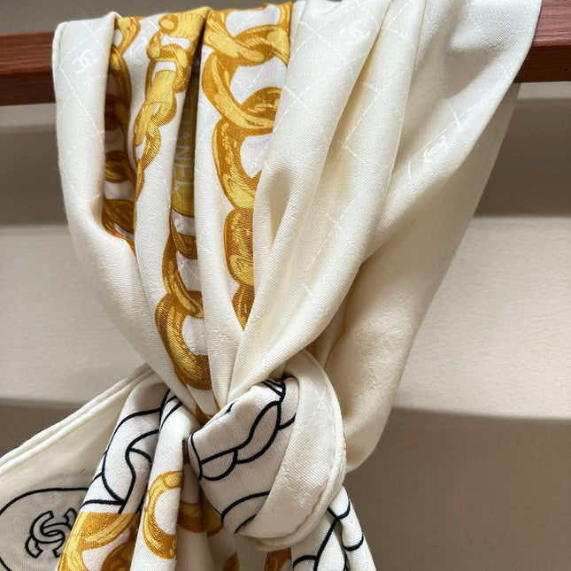 SQUARE SCARF 140 CM IN WHITE MIX GOLD SILK 403988