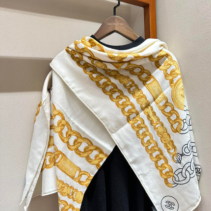 SQUARE SCARF 140 CM IN WHITE MIX GOLD SILK 403988