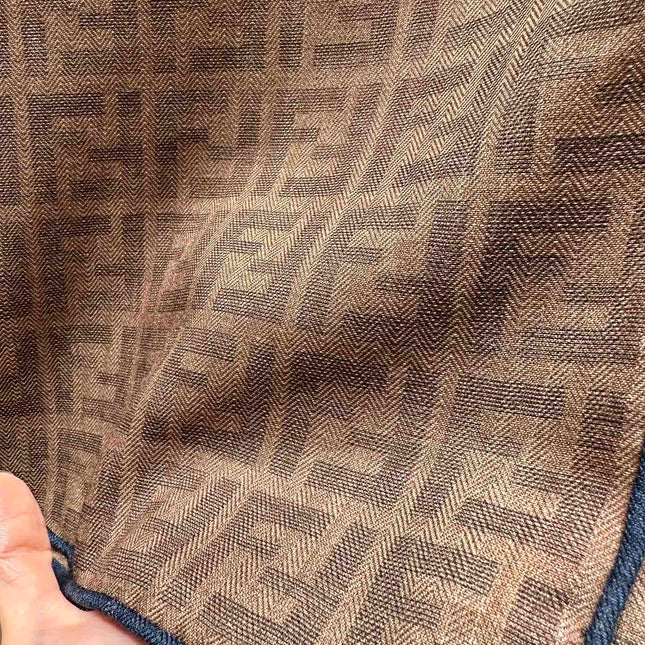 FF SHAWL 185 CM IN COFFEE BROWN SILK AND WOOL WITH BLUE BORDER 413672