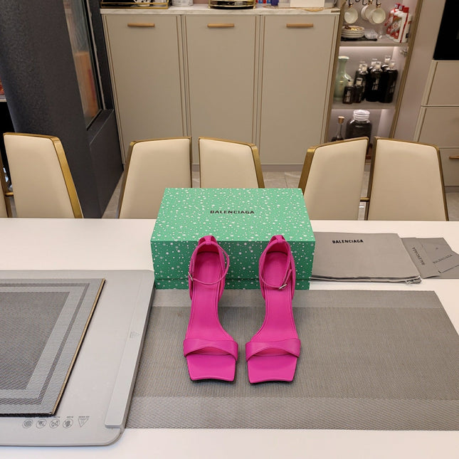 OPEN-TOE CURVED HIGH HEEL SANDALS IN DEEP PINK SMOOTH CALFSKIN